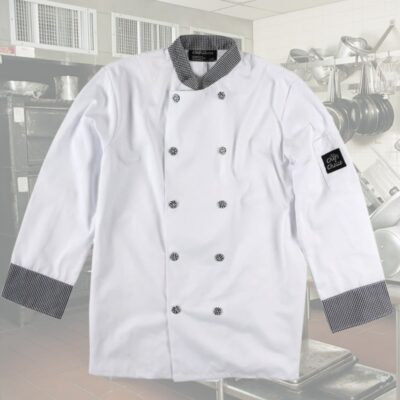 Veste professionnelle pour chef cuisinier Franquette blanc pied de poule unisexe