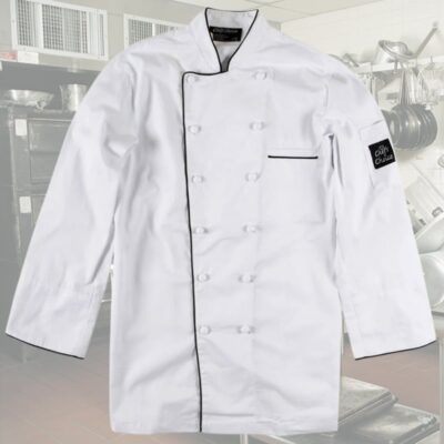 Veste de chef Master blanche et noire unisexe