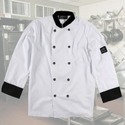 Veste chef cuisinier Franquette blanc noir unisexe