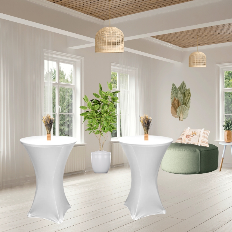 Housse blanche spandex table cocktail